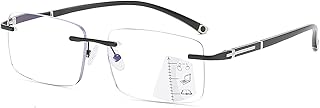 K.LAVER Photochromic Progressive Multifocal Reading Glasses Blue Light Blocking Glasses Rimless Transition Sunglasses Unisex