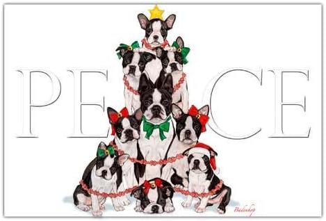 Pipsqueak Boston Terrier Christmas Cards Peace : 10 Holiday Cards with Envelopes