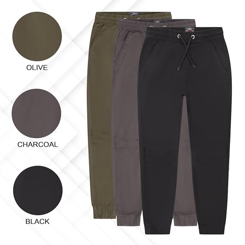 XS Apparel Twill Boys Joggers 3 Pack: Basic Slim Boys Cargo Pants, Boys Pants Drawstring Waist Casual Boys Dress Pants (8-20)2