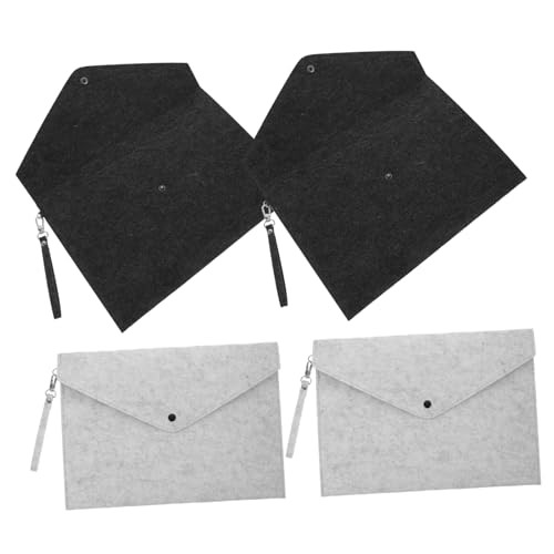 4 Pcs Portable Felt Holder Document Folder Solid Color Snap Type Briefcase Bag Dark Grey Light Grey for Office School Use Tear Design