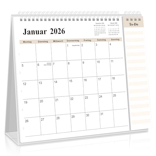 SKYDUE - SKYDUE Calendrier de table 2025-2026 - De juillet 25 à décembre 26 - Calendrier de table 2026 - À poser - Calendrier mensuel 2025 - Avec vue mensuelle - Liste détachable, 27 x 23 x 7,8 cm - Calendrier
