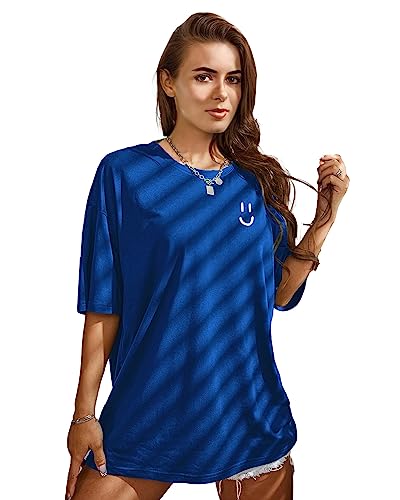 Listado de Ropa Azul los mejores 10. 46 Playera Oversize Mujer Hombros Caídos Mangas Cortas Relaxed Fit Gym Yoga Ropa Deportiva o Casual Blusa Sport (as1, Alpha, l, Regular, Regular, Azul)