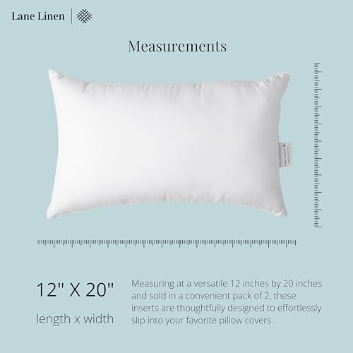 LANE LINEN 12x20 – Pack of 2 White, for Sofa and Bed, Fluffy Inserts for Throw Pillow Covers, Ideal as Throw Pillows for Bed, Couch and Outdoor Settings