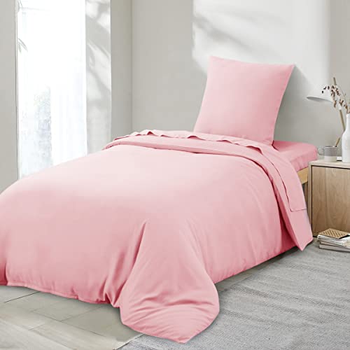 RUIKASI Housse de Couette 140x200 Rose - Parure de Lit 140 x 200 Adulte avec Fermeture Éclair 1 Personne, Parure Housse Couette en Microfibre avec 1 Taie d'oreiller 65x65 cm