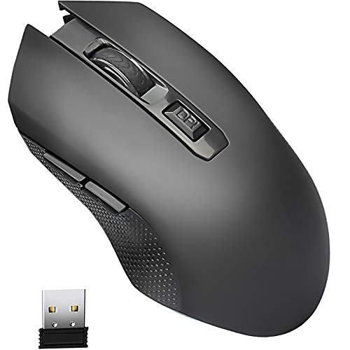 Wireless Mouse,Upgrade 2.4G Computer Wireless Portable Mobile Mouse Optical Mice with USB Receiver, Cordless Mouse with Noiseless Click,Soft Click Mouse 6 Buttons for Notebook, Laptop,PC, Mac,Black