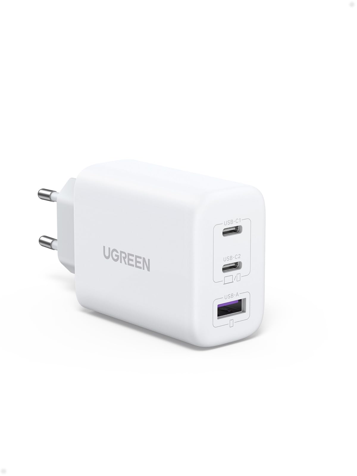 UGREEN Zapix 65W Chargeur USB C Rapide 3 Ports GaN Tech Compatible avec iPhone 17 Pro Max Air 16 15 14 13 12 iPad MacBook Neo Air Pro M5 M4 M3 M2 M1 Galaxy S26 S25 S24 A15 Pixel 10 9 8 XPS (Blanc)