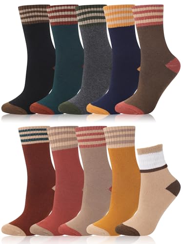 Skicuff 10 Pairs Winter Boot Socks for Women Thick Thermal Boot Crew Socks Winter Warm Athletic Cozy Snow Accessory(Striped)