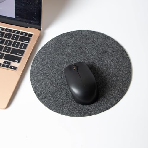 Image of Bellblock Mouse Pad | Computer Mouse Mat | Vegan PU Leather | Anti-Slip | Smooth Mouse Control | Spill-Resistant Surface | Blue & Tan | 22 x 22 cm (Pack of 1) (Felt, Round)