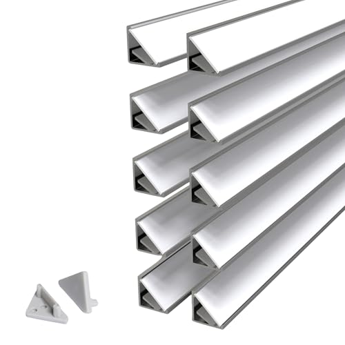 Wired4Signs 10 Pack 2m LED Corner Channel Kit for Strip Lights | 30 or 60 Degree Mount | Opal Diffuser End Caps Included | Model Cabi12 Aluminum Track for Cabinets and Shelves