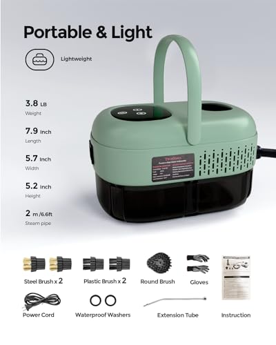 Dampfreiniger Handgerät, 2500W Steam Cleaner, Dampfreiniger für Alles, Hochtemperatur Dampfreinigungsmaschine, Tragbarer Steamer mit Bürstenköpfen, Handdampfreiniger für Küche, Badezimmer, Auto-Grün