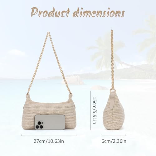 Image of Fecialy Women Straw Shoulder Bag Woven Tote Handbag Summer Beach Bag VacationTravel Purse
