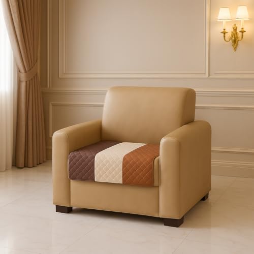Image of Brown Stripes Quilted Velvet Sofa Cover - 5-Seater (3+1+1) - Premium Hotel-Style Look - Soft Quilted Velvet - Anti-Slip Backing - Indian Size Fit - Couch Cover - Made in India