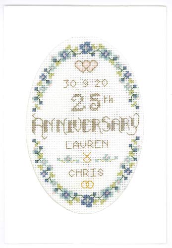 Lifetime Samplers & Decorative Textiles Floral 25th Anniversary Card - Silver Wedding - Complete Cross Stitch kit on 16 aida with Clear Colour Chart
