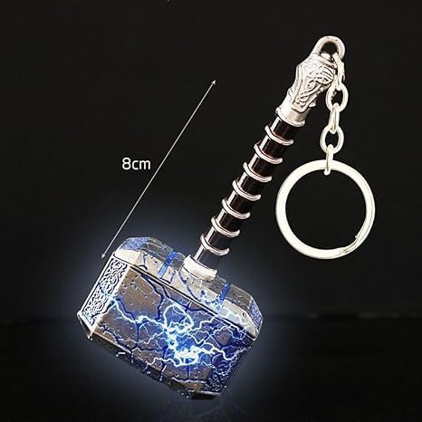 Image of Blue Aura Catchy Marvel Avengers Thor'S Love And Thunder Thor Hammer Pewter Mjolnir Anti-Rust Metal Keychain & Keyring For Men, Women,Bike & Car