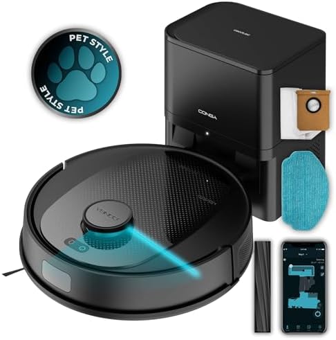 Cecotec Robot Aspirador y Friegasuelos con Base de Autovaciado y Navegación Láser Conga 7690 Immortal MAX Home. 5000Pa, Base con 2,5L de Capacidad, Autonomía 220Mins, Cepillo de Silicona, Mopa, App