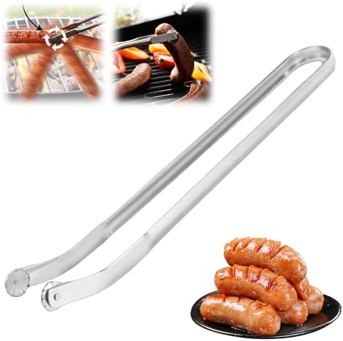 Grill-Wurstdrehzange Aus Edelstahl – 50 Cm, Mit Rollen – Zum Wenden Von Würstchen, Steak & Gemüse