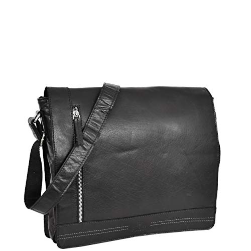 Sac bandoulière cuir homme noir Bristol compartiment ordinateur sacoche messager à rabat élégante.