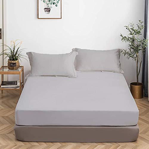 Image of All Around Brushed Microfiber Double Bed Fitted Sheet - (72 x 78) Inches - 12'' Deep Pocket Elastic Fitted Bedsheet + 1 Pillow Cover 400 Series Extra Soft & Easy Fit - Silver Grey