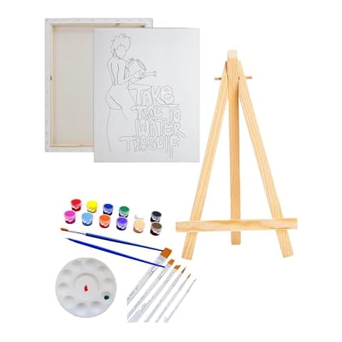 Essenburg Pre Drawn Canvas WATER THYSELF Paint Kit | Adult & Teen Sip and Paint Party Favor | DIY Date Night Couple Activity (S 8X10 PAINT, EASLE, 10 PAINT BRUSHES) Cover