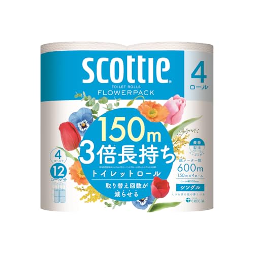 [スコッティ]フラワーパック 3倍長持ち 4ロール(シングル)x 1パック 合計4ロール 香りつき 日用品 生活必需品