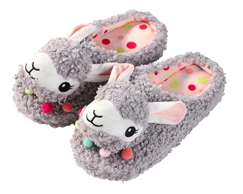 Image of Cute Animal Slippers - Soft Fuzzy Alpaca & Llama Memory Foam for Women - Indoor Warm Non-Slip Bedroom Slippers