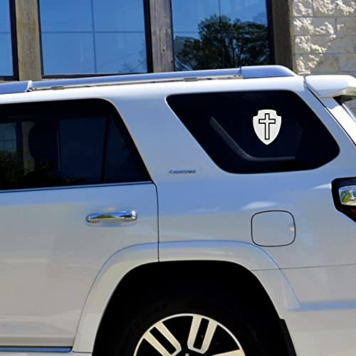 CUSHYSTORE Jesus White Reflective Shield Cross Christian Decals for Laptop Hardhat 3"x3.75", 2 packs by CUSHYSTORE - Image 2