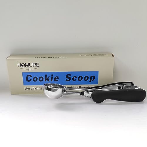 Homure H Medium Cookie Scoop, Cookie Dough Scoop, 2 Tablespoons/ 30 Ml/ 1 Oz, Spring-Loaded Scoop, 18/8 Stainless Steel, Comfortable Grip #TOP4