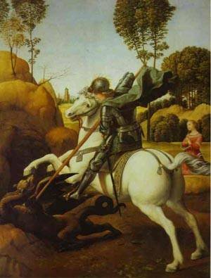 Peinture à l'huile de Raphaël, la puissance du mythe de Saint Georges pour vibrer au quotidien