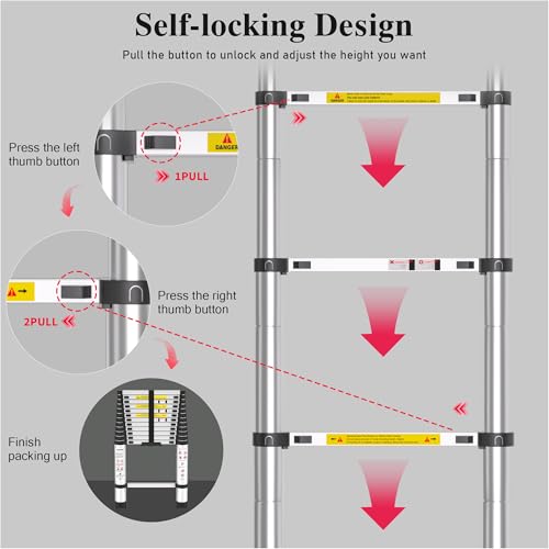 Adjustable Retractable Telescoping Ladder Extension Telescopic Collapsible, 12.5 FT Rv Telescope Foldable Extendable Tall Compact Aluminum Ladders for House Roof Travel Trailers, 330lbs Capacity
