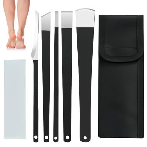 Granvoo 5 PCS Cuchillos de Pedicura Profesional, Herramienta de Pedicura Kits de Acero Inoxidable, Cuchillas para Callos de Pies, para Callos Piel Muerta Cuidado de los Pies