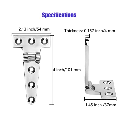 Odysunral Marine Grade T Hinges, Stainless Steel Boat Hinges, 4 Inch X 2 Inches, No Noise, Heavy Duty 316 Stainless Steel With Screws (2 Pcs) #TOP1