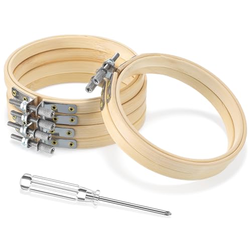 7 Pcs Circle Cross Stitch Hoop Bamboo Frame Adjustable Wooden Embroideries Frames Mini Embroidery Hoops 4 Inch Embroidery Hoops with Metal Screw for Art Craft Sewing Home Ornaments