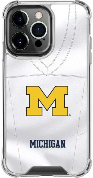 Skinit Clear Phone Case Compatible with iPhone 14 Pro - Officially Licensed University of Michigan White Jersey Design