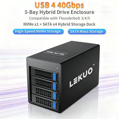 Caja externa USB 4.0 40Gbps con 4 bahías SATA y 1 M.2 NVMe miniatura 6
