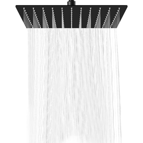 12 Inch Rainfall Shower Head Square Fixed Shower Head, Stainless Steel High Pressure Rain Shower, Waterfall Full Body Coverage with Silicone Nozzle with 144 Silicone Jets