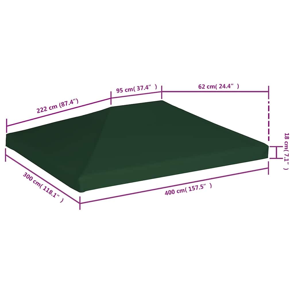 vidaXL Toldo de Cenador, Cubierta Superior de Carpa, Techo de Repuesto, Pabellón para Jardín Patio Terraza Casa, Verde 312 g/m² 4x3 m