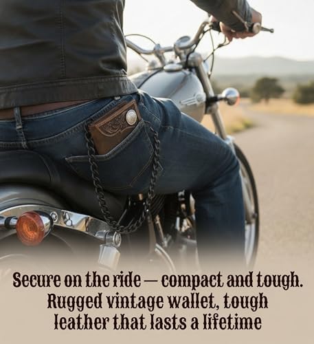 Image of F&L CLASSIC RFID Blocking Mens bi-fold Style Cowhide Leather Steel Chain Wallet, brown western style,texas 82