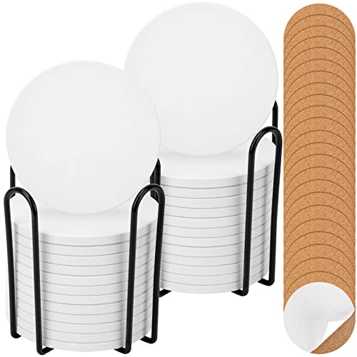 24 Pack Ceramic Tiles for Crafts with 2 Holders, White