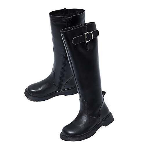 Girl's Genuine Leather Zipper Knee Boots Kid's Warm Fluffy Lining Winter Boots2