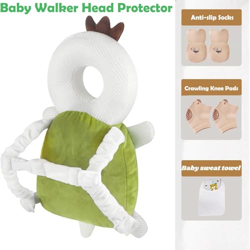 Image of Baby Head Protector Backpack, Toddler Baby Head Protection Backpack with Baby Knee Pads Alarm Function for Walking & Crawling, Soft, Breathable and Wearing Safety Baby Head Protector - Turtle