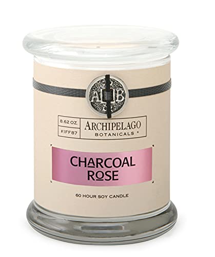 Archipelago Botanicals Charcoal Rose Glass Jar Candle | Fresh Rose and Charcoal | Hand-Poured Premium Wax and Lead-Free Wicks | Burns Approx. 60 Hours (8.62 oz)