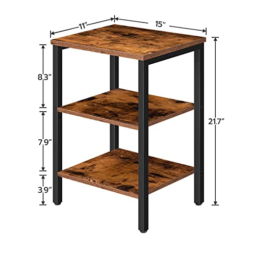 Hoobro End Table Set Of 2, 3-Tier Nightstands Bedside Table With Storage Shelves, Narrow Side Table For Small Spaces, Living Room, Bedroom, Stable Metal Frame, Rustic Brown Bf13Bz01 #TOP2