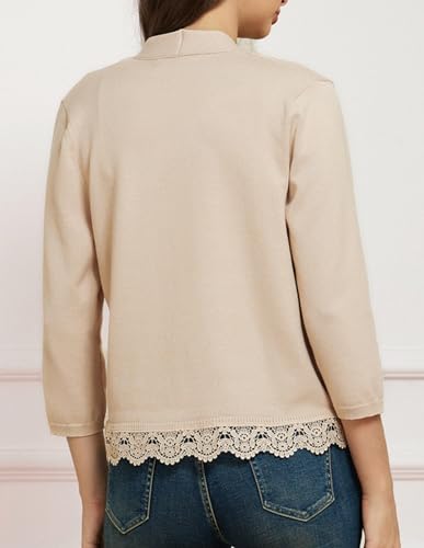Image of GRACE KARIN Women 3 /4 Sleeve Cropped Cardigan Open Front V Neck Lace Lightweight Bolero Short Shrugs 2025 Summer