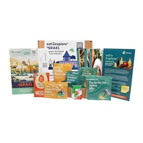 eat2explore Adult Global Cooking Kit - Authentic Recipes, Essential Spices & Drink Pairings Perfect for Date Night & Dinner Party Food Kit for Adults (ISRAEL edition)
