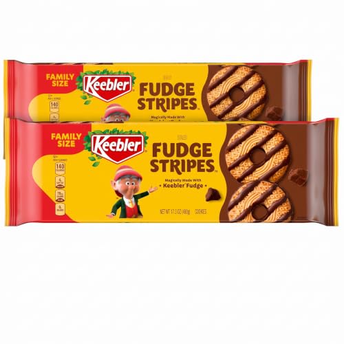 Keebler Fudge Stripes Original Cookies Family Size 17.3 Ounce, (Pack of 2)