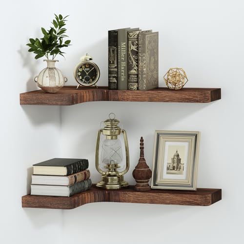 SAUMONIERES Corner Floating Shelves 24 Inch Wall Mount Shelf Solid