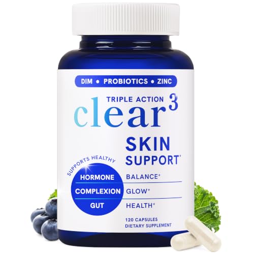 Image of Clear Skin Supplement with Zinc, DIM & Probiotics | Doctor-Formulated | 3-in-1 Hormone, Gut & Complexion Support | Triple Action Hyaluronic Acid & Vitamins for Skin Balance & Glow Support | 120 Ct
