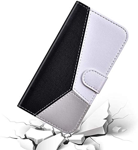Robinsoni Case Compatible with Moto E5 Plus Phone Case Wallet PU Leather Geometric Case Kickstand Notebook Cover Folio Flip Stand Book Style Case TPU Silicone Shockproof Marble Case Black White Grey