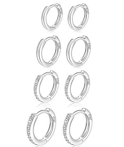 MOROTOLE 4 Paar kleine Creolen für Damen 925 Silber Post Huggie Set 18...