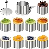 Generico 12 Pezzi Set Piccoli Anelli per Torte, Coppapasta Tondi con Pressa e Base, Anelli da Dessert, Anello per Torte da 8cm in Acciaio Inossidabile per Mousse Dolci Tortes